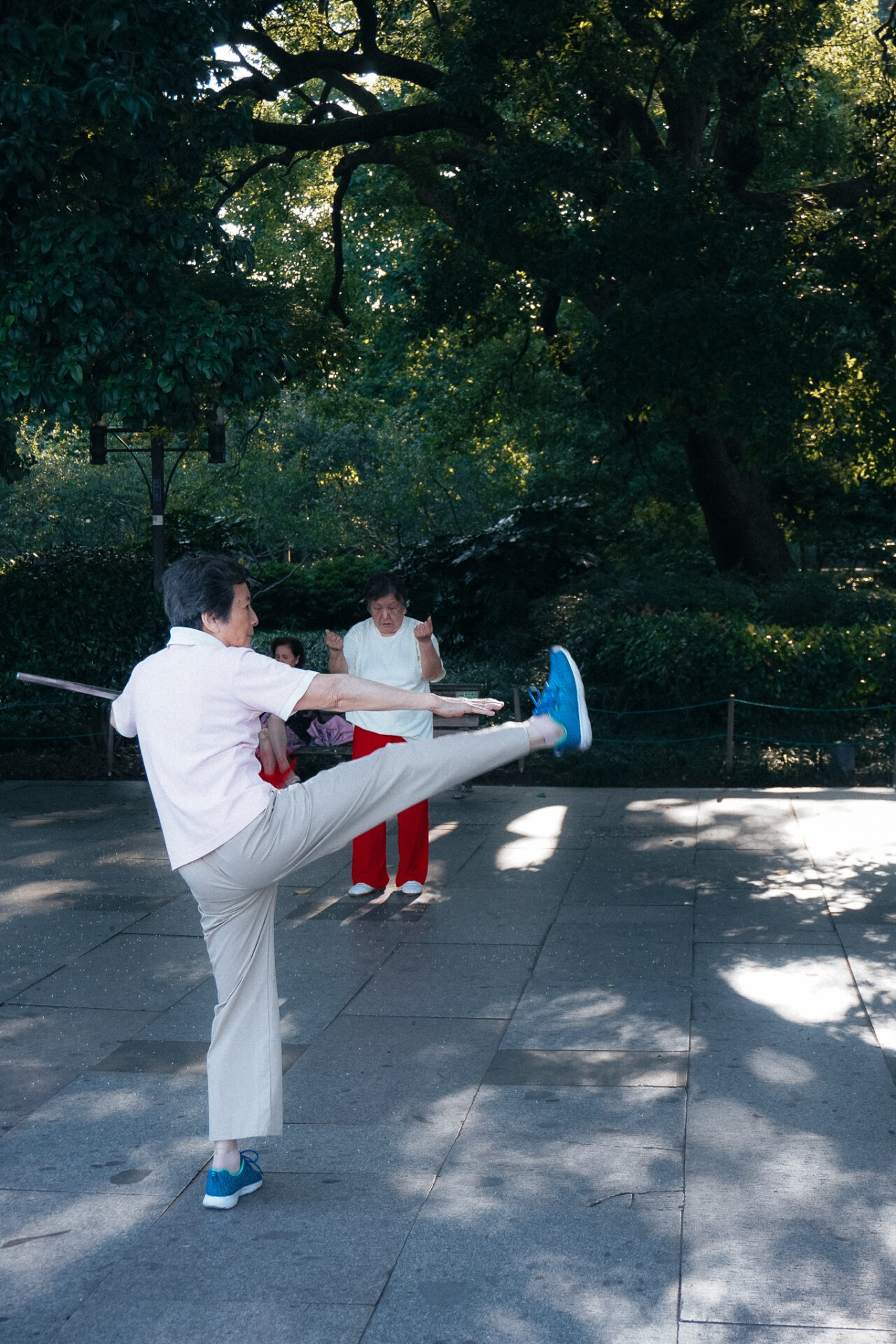 Frau mit Schwert am Westsee in Hangzhou, China