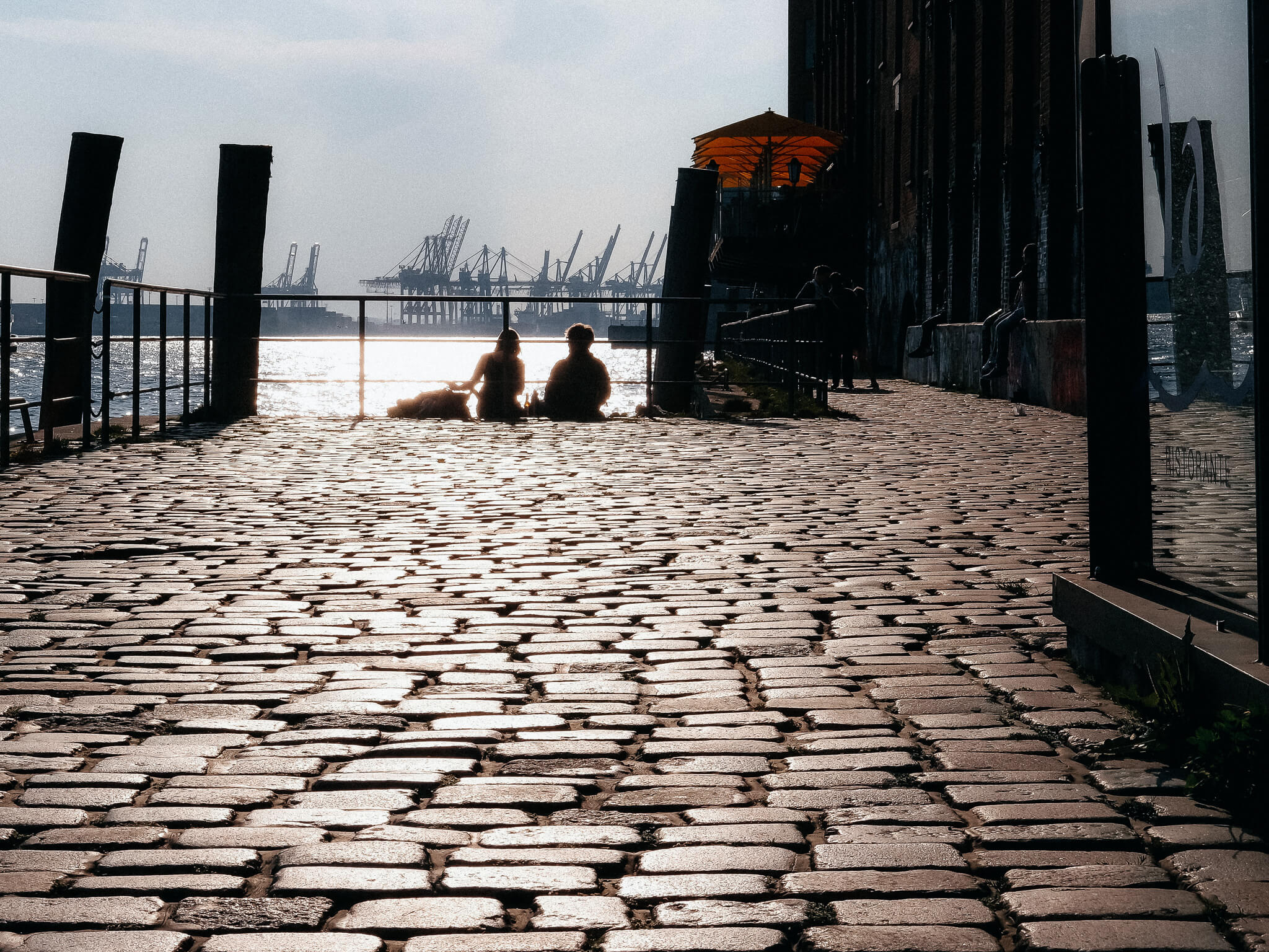 Elbe in Hamburg, Blick auf die Hafenkräne